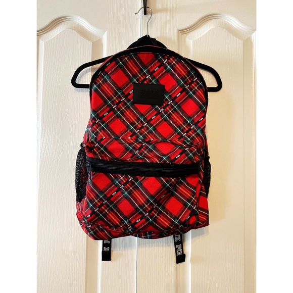 Pink by Victoria Secret Red Plaid Campus Backpack - Picture 1 of 12